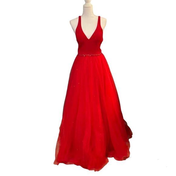 Ellie Wilde by Mon Cherie Womens Prom Dress Size 2 Red Formal Gala HOCO - Picture 4 of 11